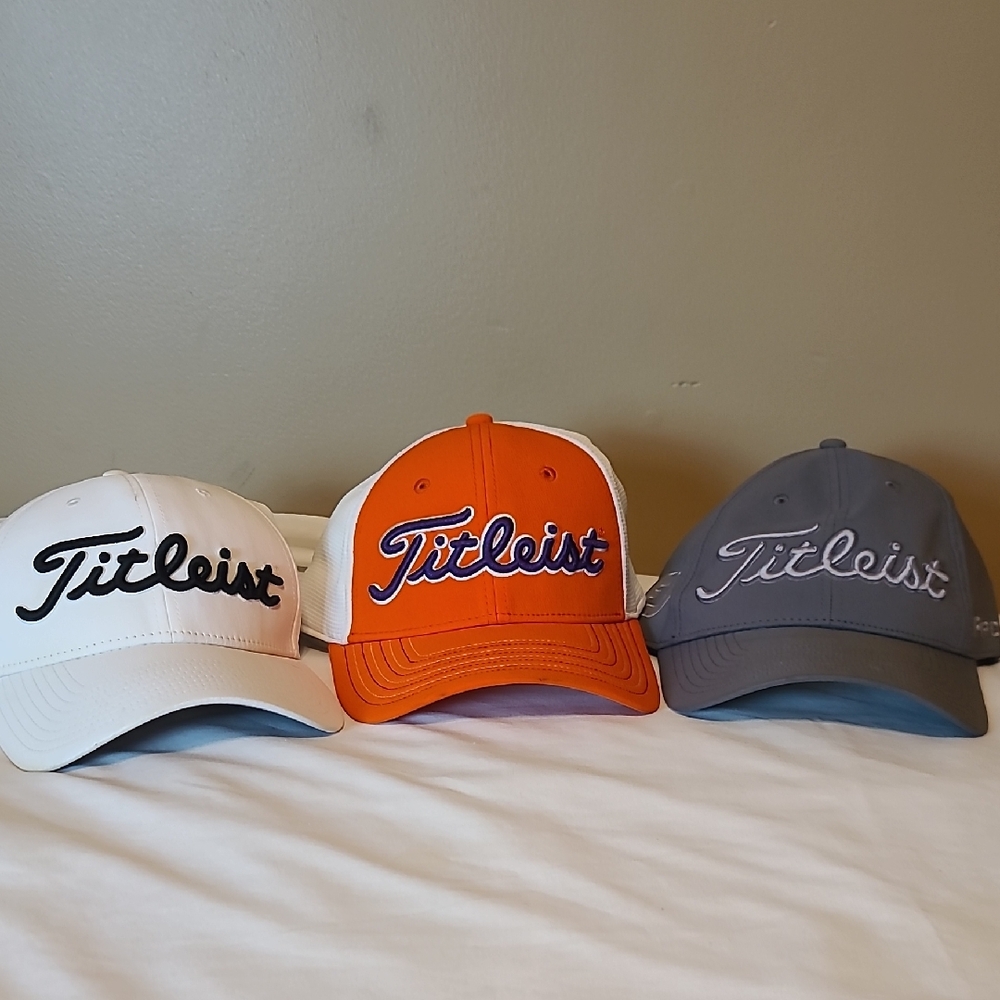 Titleist White, Orange, and Gray Caps Trio